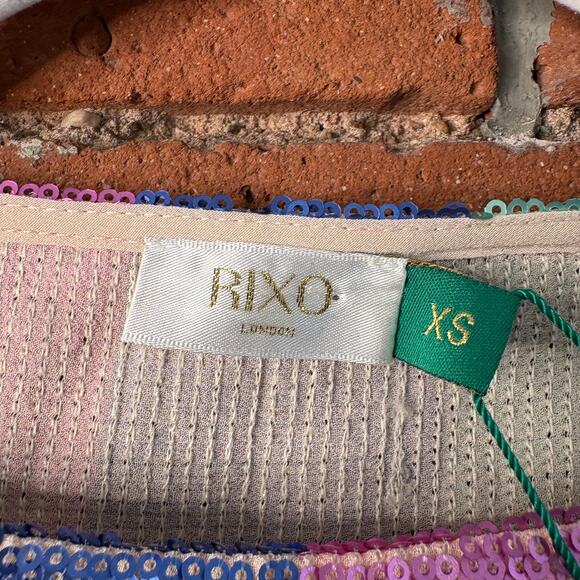 NWT RIXO Ava Rainbow Sequin Stripe Mini Dress Balloon Sleeve Long Sleeve XS - Picture 5 of 14